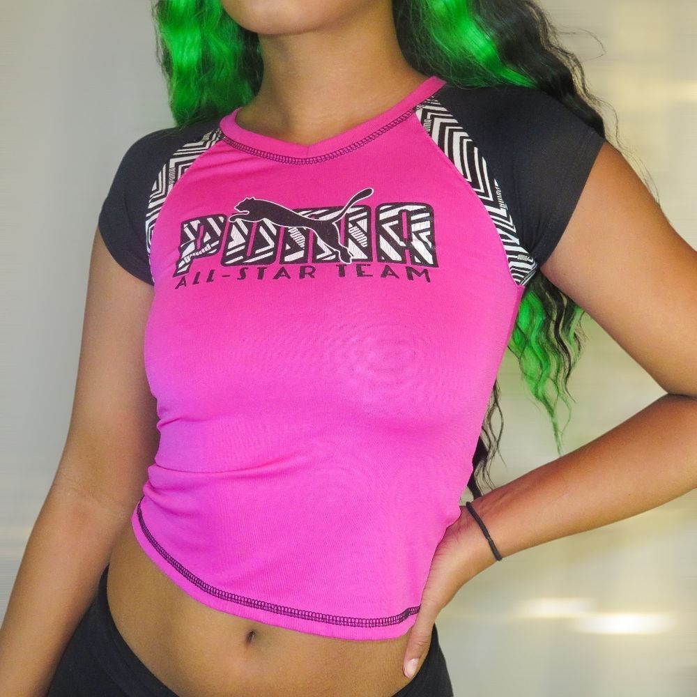 Puma Shirt Pink Tribal Crop Top Baby Tee Y2K